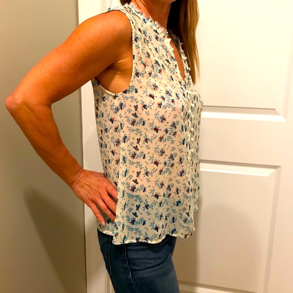 Patterson J. Kincaid sheer floral print blouse tank sleeveless silky top